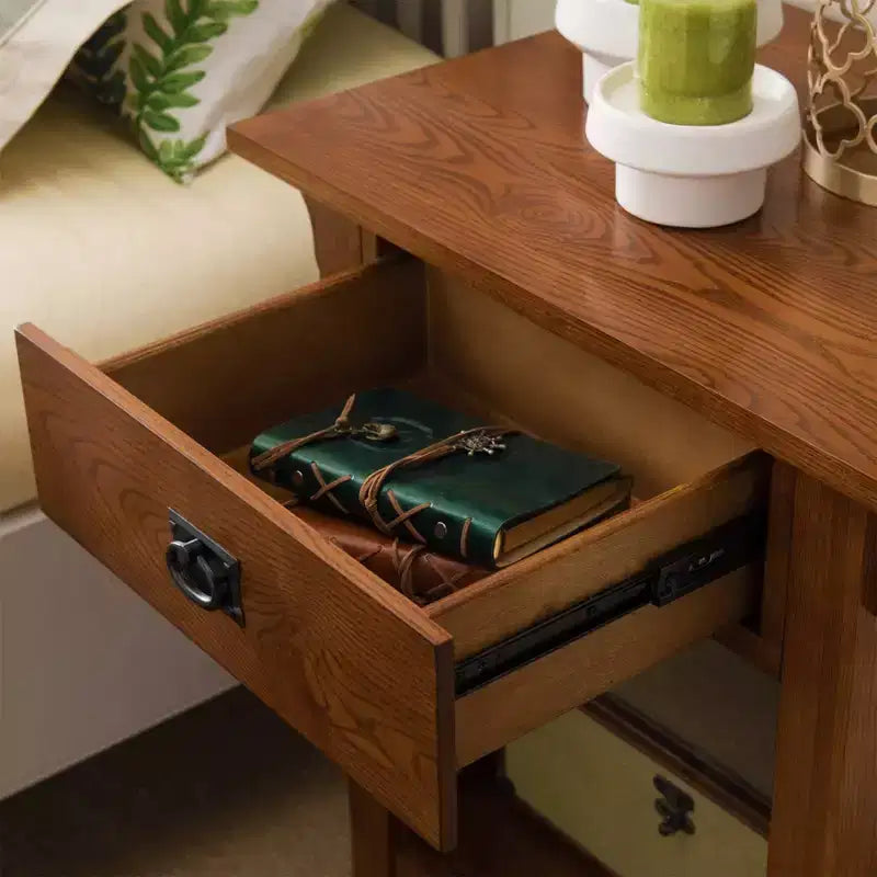 Comodino in rovere medio - Leick Home: frassino massiccio, stile Mission, 28" di altezza, con cassetto