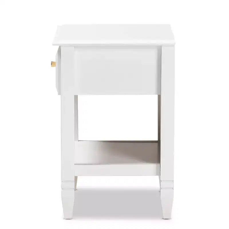 Comodino Naomi Wood bianco/oro con 1 cassetto