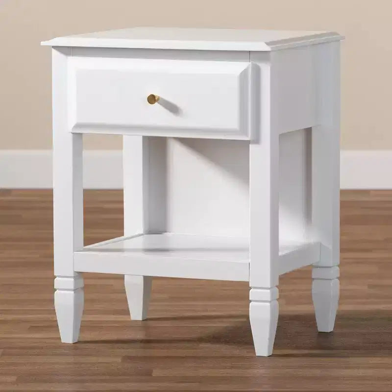 Comodino Naomi Wood bianco/oro con 1 cassetto