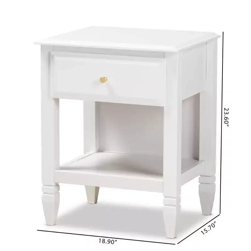 Comodino Naomi Wood bianco/oro con 1 cassetto