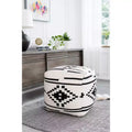 Noir Noor Pouf Black/White Geometric - Anji Mountain: Hand-Crafted, Square, Wool & Cotton