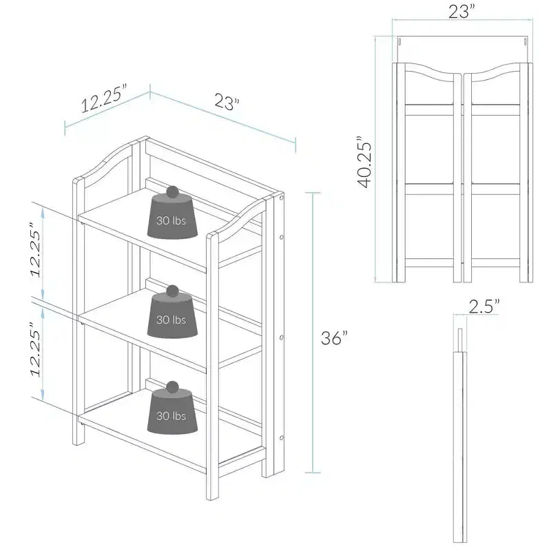Libreria Pieghevole da Scaffale: Legno Tinto, Ferramenta in Acciaio, Antiribaltamento
