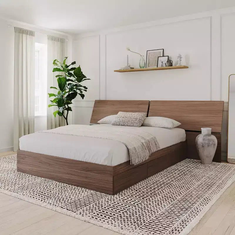 Letto contenitore e testiera Queen noce
