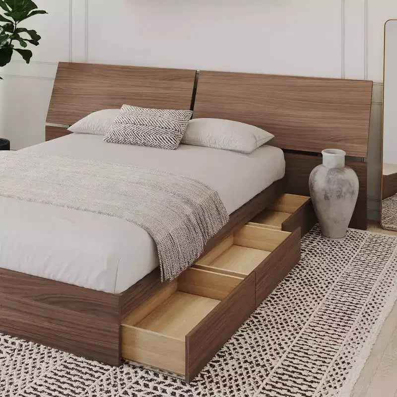 Letto contenitore e testiera Queen noce