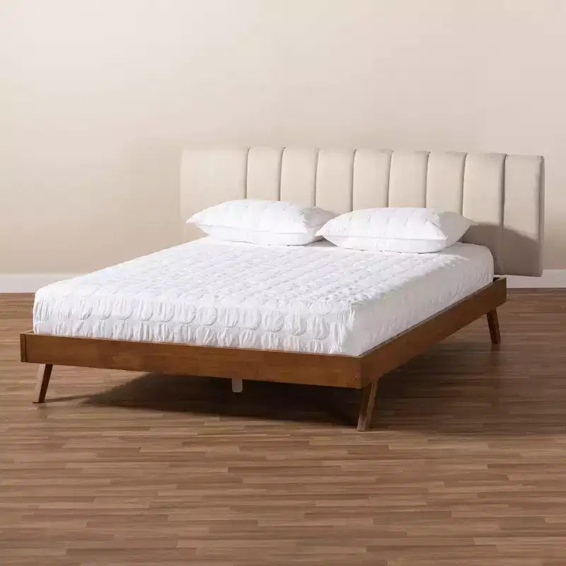 Letto a piattaforma King Brita in noce beige
