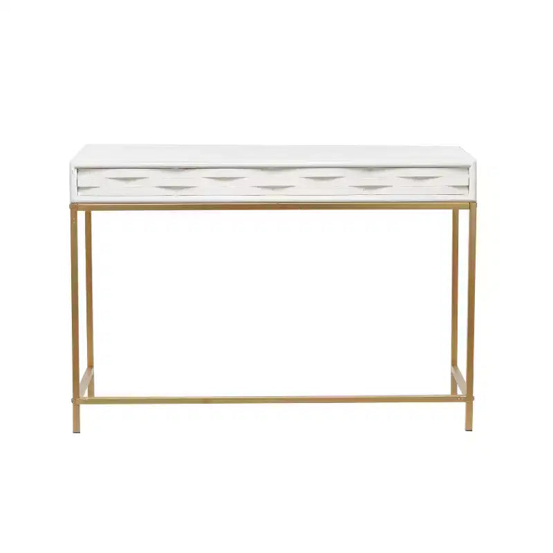 Contemporary 2 Drawer Metal Console Table White - Olivia & May: Gold Frame, Foyer Storage, No Assembly Required