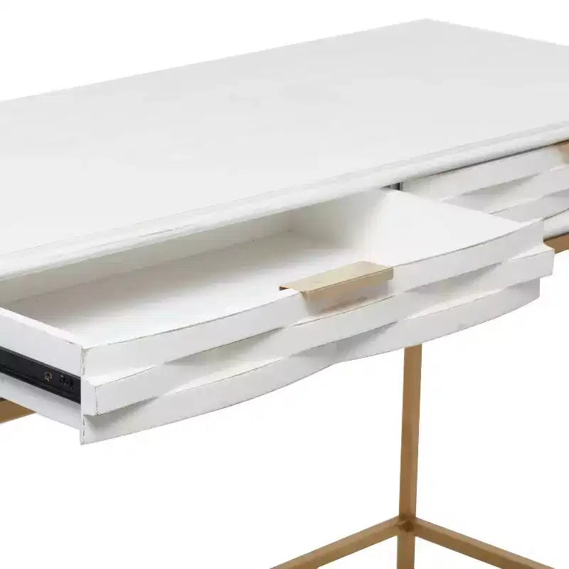 Tavolo consolle contemporaneo in metallo a 2 cassetti Bianco - Olivia & May: Struttura dorata, Mobile contenitore per ingresso, Nessun montaggio richiesto