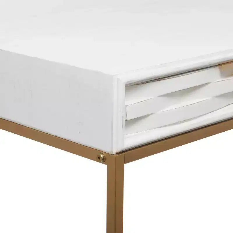 Tavolo consolle contemporaneo in metallo a 2 cassetti Bianco - Olivia & May: Struttura dorata, Mobile contenitore per ingresso, Nessun montaggio richiesto