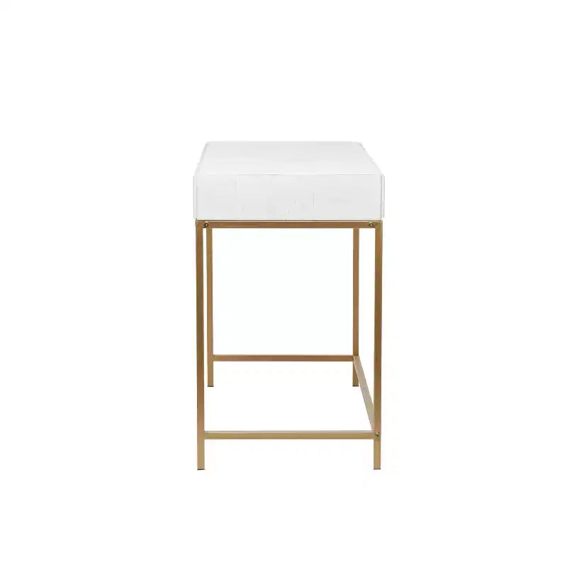 Tavolo consolle contemporaneo in metallo a 2 cassetti Bianco - Olivia & May: Struttura dorata, Mobile contenitore per ingresso, Nessun montaggio richiesto
