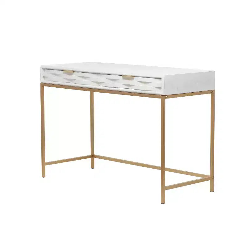 Tavolo consolle contemporaneo in metallo a 2 cassetti Bianco - Olivia & May: Struttura dorata, Mobile contenitore per ingresso, Nessun montaggio richiesto