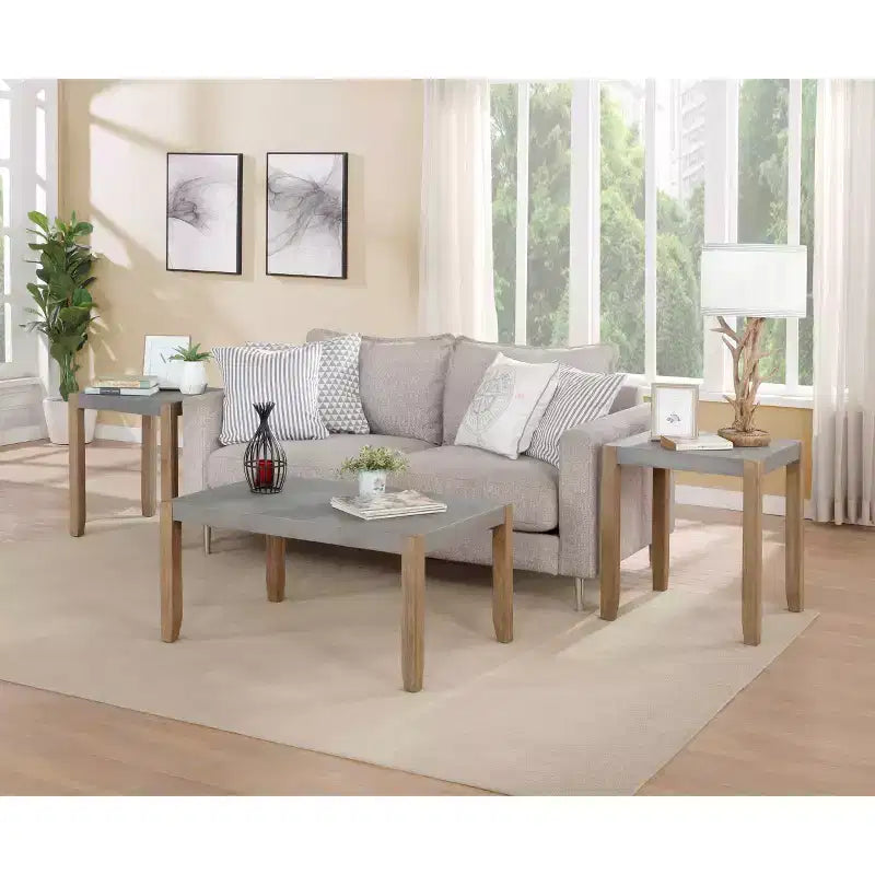 Tavolino da caffè Davenport effetto cemento e legno da 91 cm color ambra chiaro - Alaterre Furniture: Rettangolare rustico con ripiano