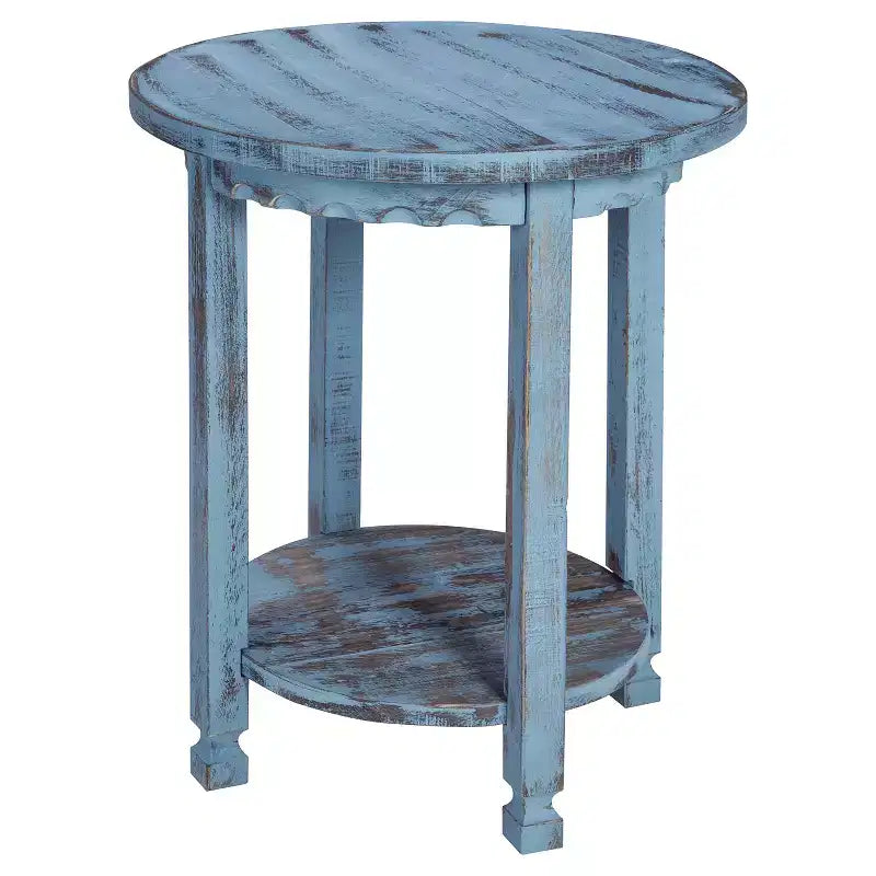 Country Cottage Round Wood End Table Antique Finish - Alaterre Furniture