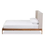 Letto matrimoniale imbottito in tessuto color beige in legno di noce di Brooklyn, stile moderno di metà secolo