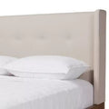 Letto matrimoniale imbottito in tessuto color beige in legno di noce di Brooklyn, stile moderno di metà secolo