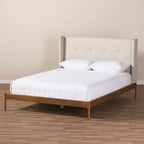 Letto matrimoniale imbottito in tessuto color beige in legno di noce di Brooklyn, stile moderno di metà secolo