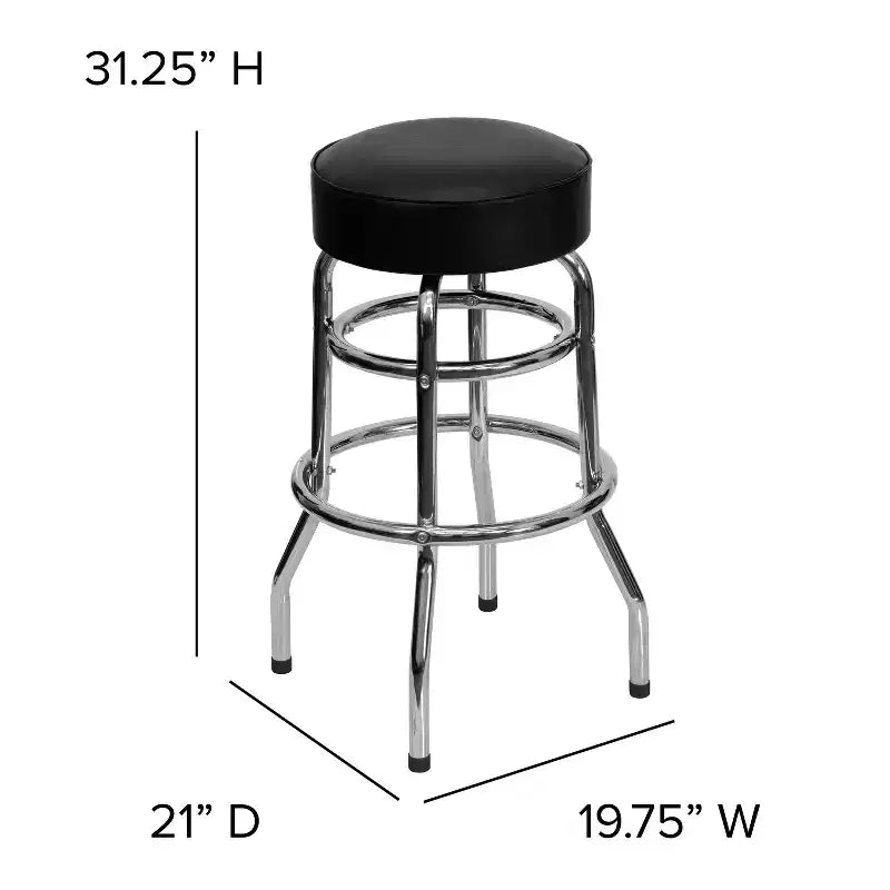 Sgabello da bar cromato con doppio anello