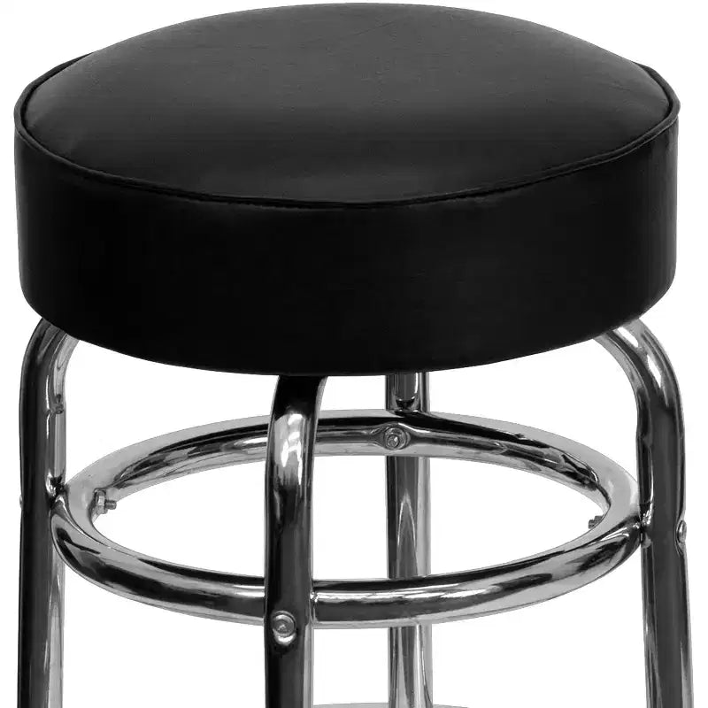 Sgabello da bar cromato con doppio anello