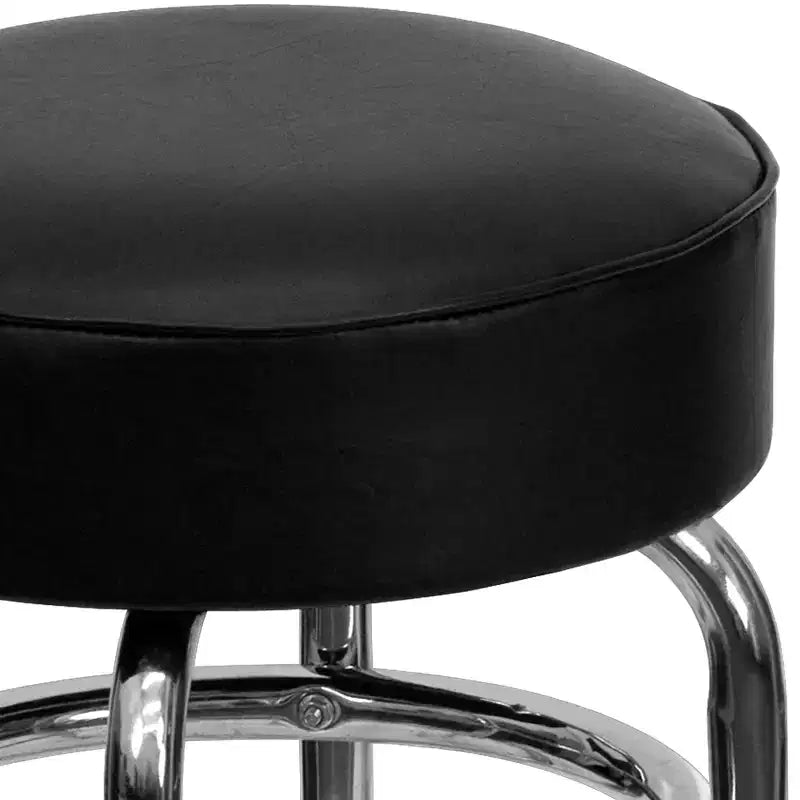 Sgabello da bar cromato con doppio anello