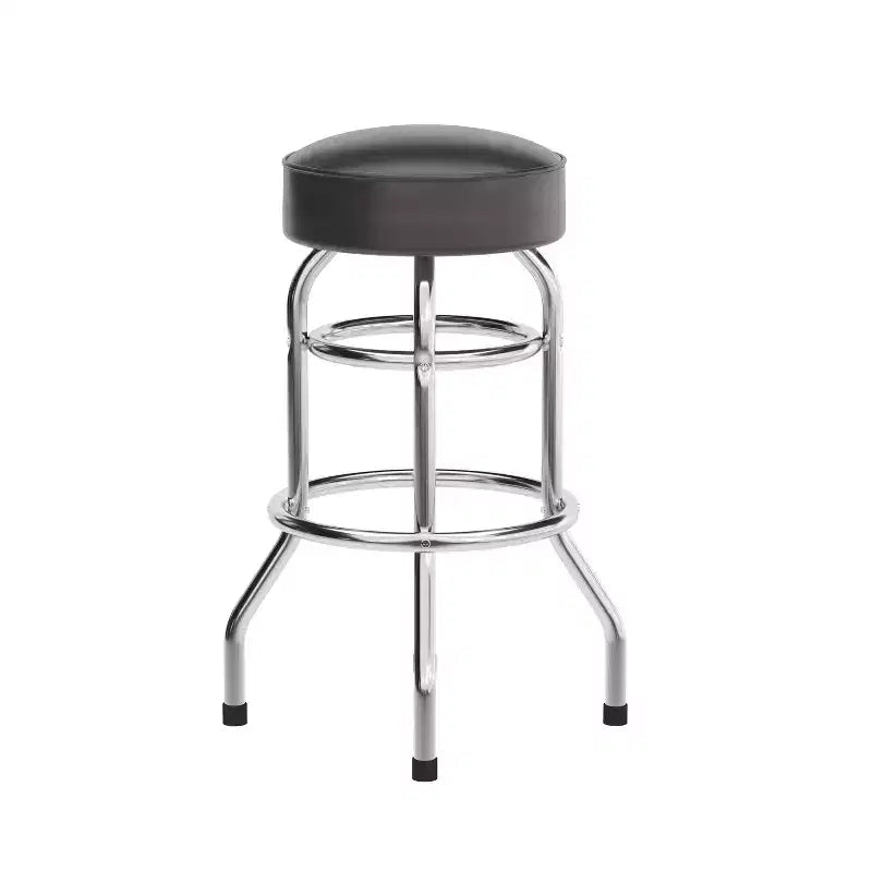 Sgabello da bar cromato con doppio anello