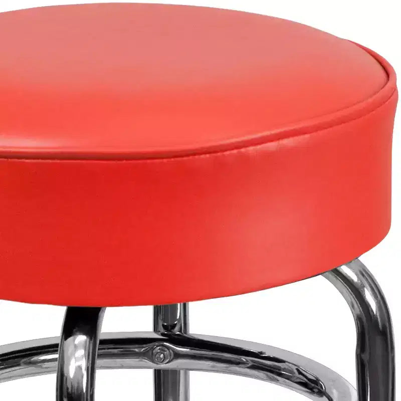 Sgabello da bar cromato con doppio anello