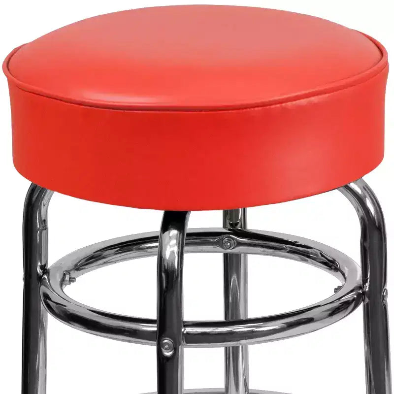 Sgabello da bar cromato con doppio anello