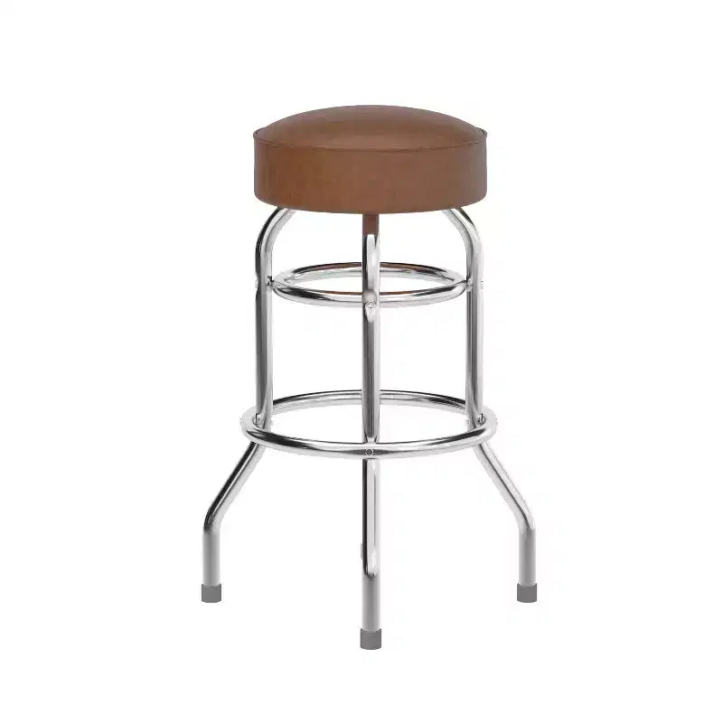 Sgabello da bar cromato con doppio anello
