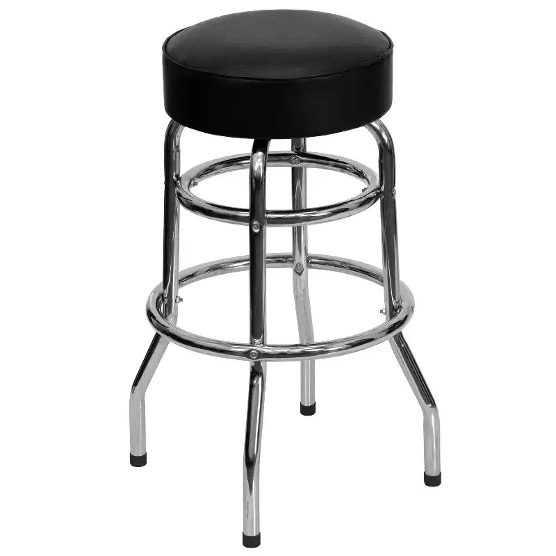 Sgabello da bar cromato con doppio anello