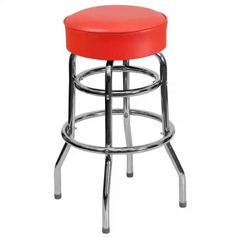 Sgabello da bar cromato con doppio anello