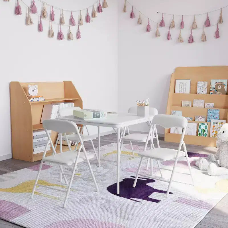 Emma and Oliver Kids 5 Piece Folding Table and Chair Set - Kids Activity Table Set