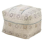 Saro Lifestyle Saro Lifestyle Abstract Design Mudcloth Floor Pouf, White, 20x20x14