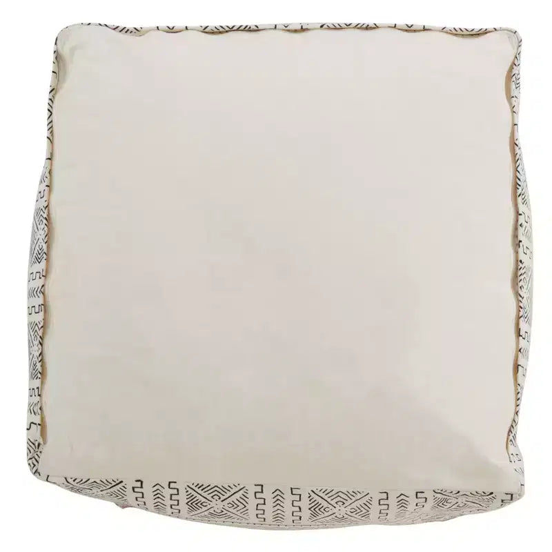 Pouf da pavimento in tela Mudcloth con design astratto, bianco