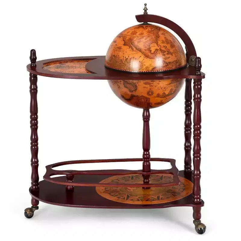 Mappamondo Bar in Legno 86 cm H Ripiano Porta Bottiglie Liquore Stile Italiano XVI Secolo